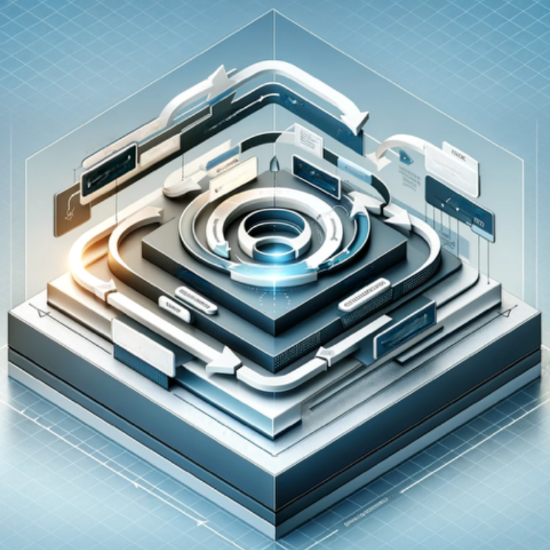 A sophisticated 3D illustration of a layered platform with interconnected arrows, pathways, and digital panels, symbolizing a streamlined workflow and system integration. At the center is a glowing circular hub, representing core operations or processes. The sleek design and gradient blue tones emphasize precision, organization, and innovation, ideal for content related to project management, process optimization, or digital transformation.